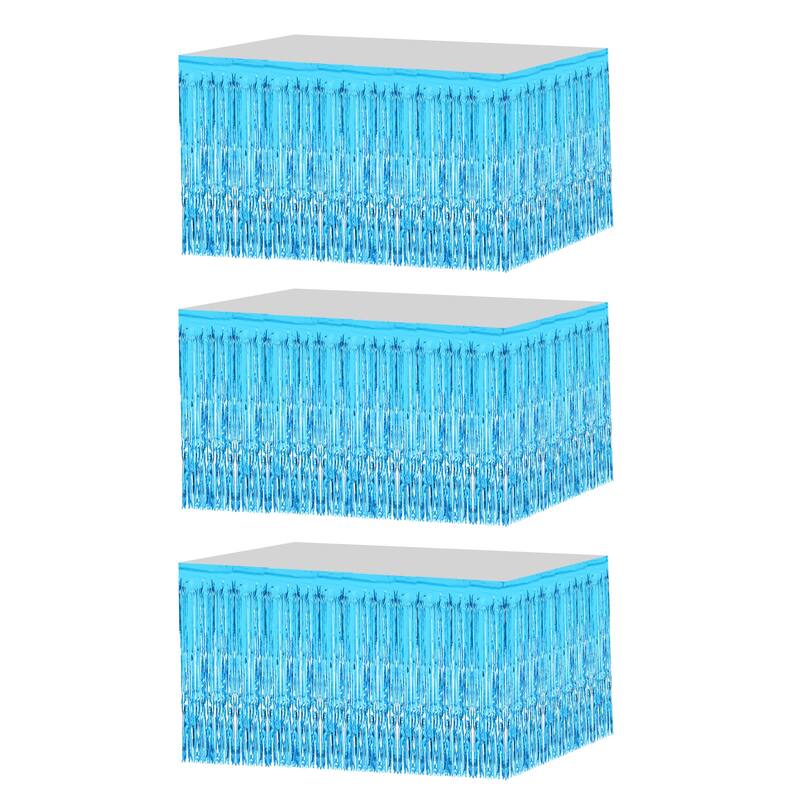 4 Pack 29x108 Inch Lake Blue Metallic Foil Fringe Tinsel Table Skirts - Lake Blue