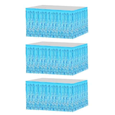 4 Pack 29x108 Inch Lake Blue Metallic Foil Fringe Tinsel Table Skirts - Lake Blue