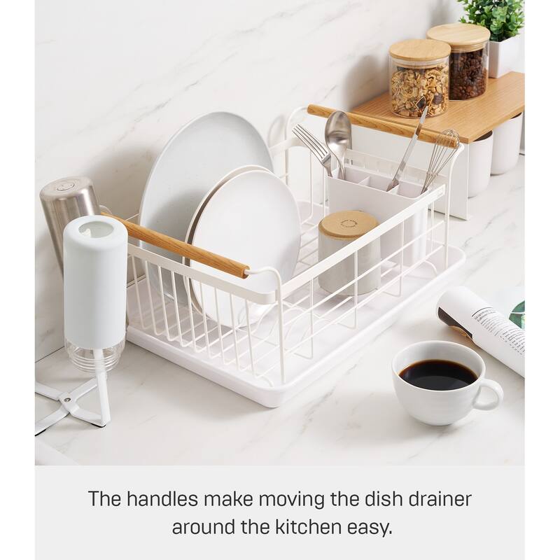 Yamazaki Home Dish Rack, Steel and Wood, Holds 22 lbs - L 13.19 x W 18.5 x H 7.87 inches