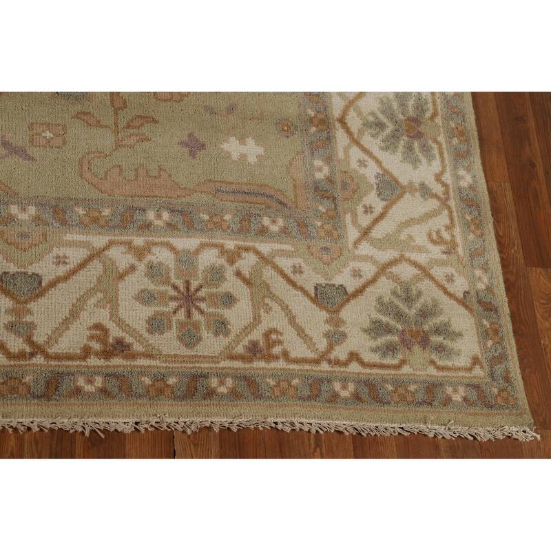 Light Green Oushak Indian Rug Hand-Knotted Wool Carpet - 7'9"x 9'8"