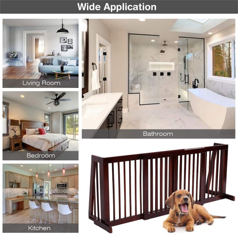 Wooden Pet Gate 3 Panels,Freestanding Length Adjustable - 80" x 22" x 0.8" (L x W x H)