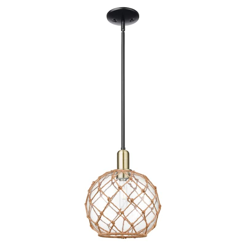 Innovations Lighting Endless Possibilities Arcadia - Farmhouse Rope - 1 Light 10" Stem Hung Mini Pendant - Clear Glass with Brown Rope/Black Antique Brass
