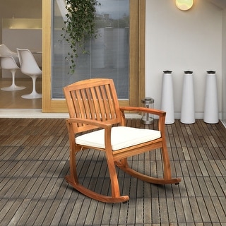 Outsunny Outdoor Patio Acacia Wood Rocking Chair with Cushioned Seat - White 1 PC