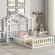 preview thumbnail 1 of 16, Twin Size House-Style Headboard Floor Bed with Built-in Stand, Guardrails, and Slats Support White