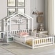 preview thumbnail 9 of 14, Wooden Twin Size Floor Bed Frame with House-Style Headboard, Bedside Table and Full-length Guardrails for Boys, Girls White - Twin