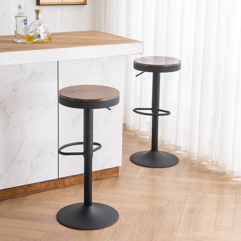 Adjustable Swivel Bar Chairs Backless Round Barstools Set of 2