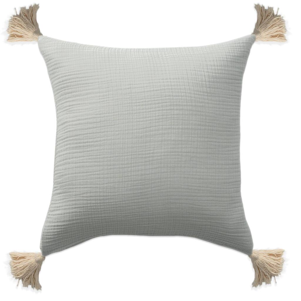 Solid Tasseled Square Throw Pillow - 20" - Gray and Beige
