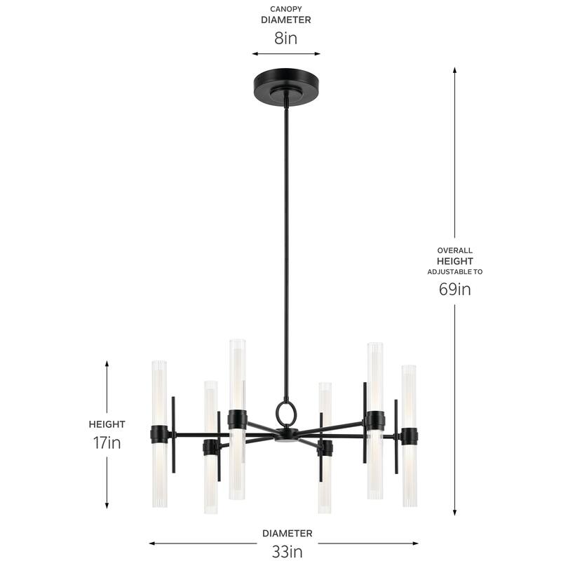 Riven 33 Inch LED 12 Light Chandelier with Clear Fluted Glass in Black