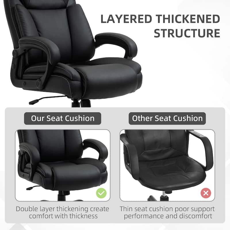 Adjustable Height PU Leather Office Massage Chair with Padded Armrest Rocking and Swivel Base - 26" W x 32" D x 44"-47.25" H