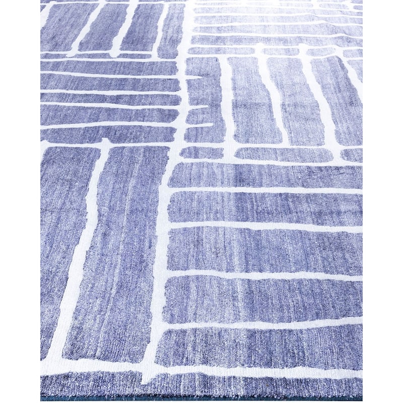 Modern One-of-a-Kind Hand-Knotted Area Rug, Blue - 9' 1" x 12' 0"