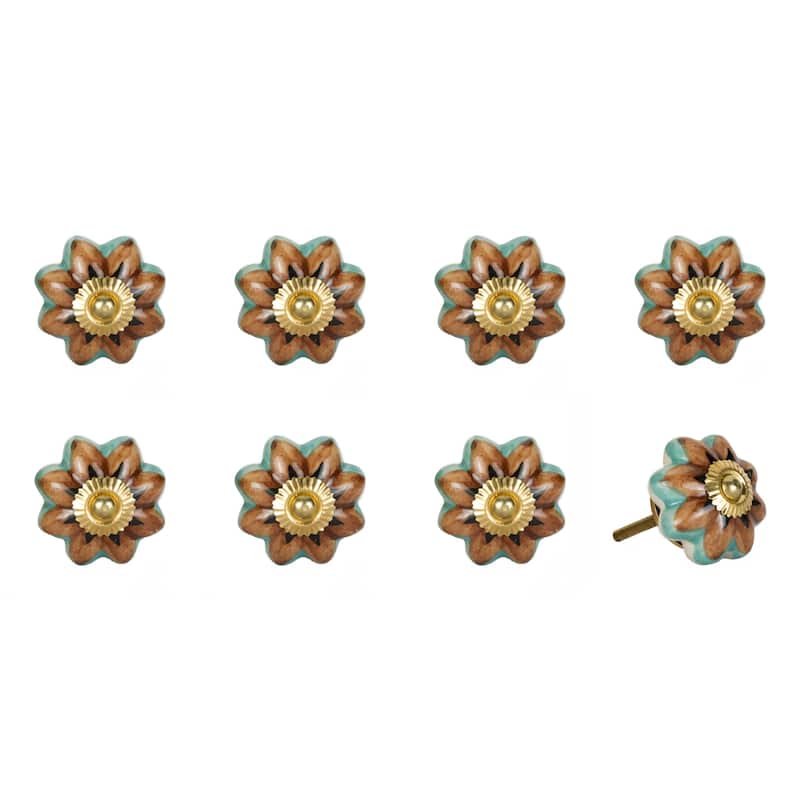 HomeRoots Set of Eight Blue And Red Ceramic And Metal Drawer Pull Knobs - 1.5' X '1.5' X '1.5