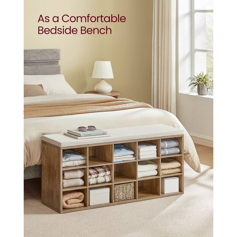15-Cube Shoe Storage Bench with Cushion Seat and Adjustable Shelves Perfect for Entryway or Living Room
