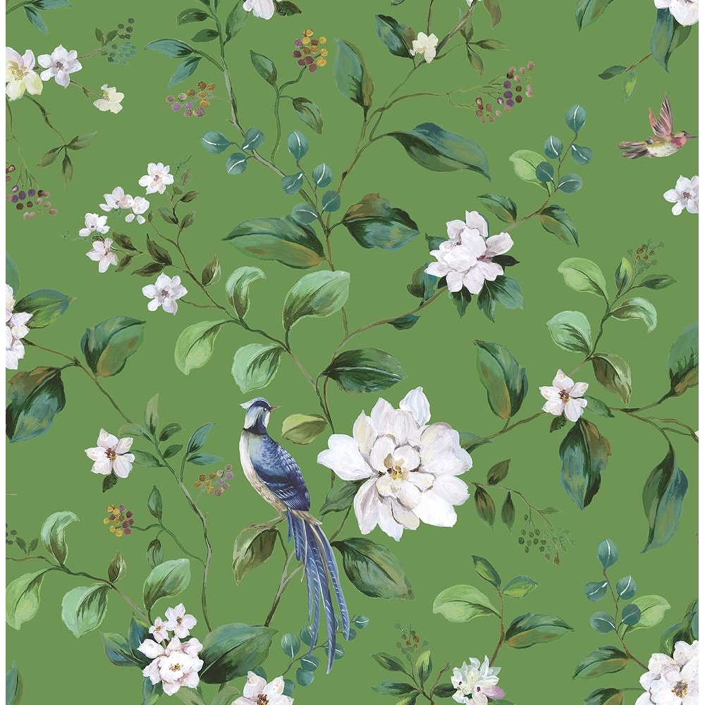 Daisy Bennett Designs Chinoiserie Bird Vine Premium Matte Non-Woven Peel and Stick Wallpaper