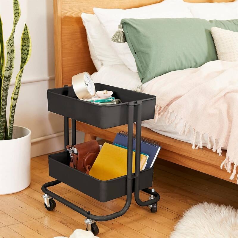 2-Tier Rolling Utility Cart - 15.6"D x 16.7"W x 19.7"H