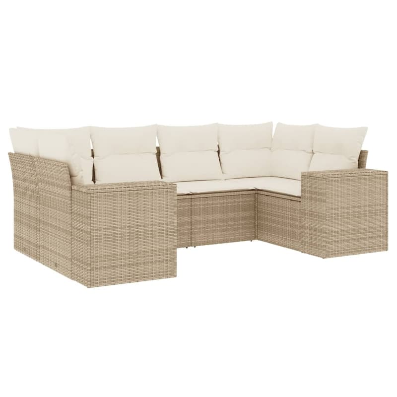 vidaXL Patio Sofa Set with Cushions Outdoor Furniture 6 Piece Poly Rattan - 24.4 x 32.7 x 27.2 in