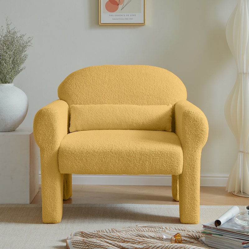 Modern teddy fabric accent chair with lumbar pillow for living room