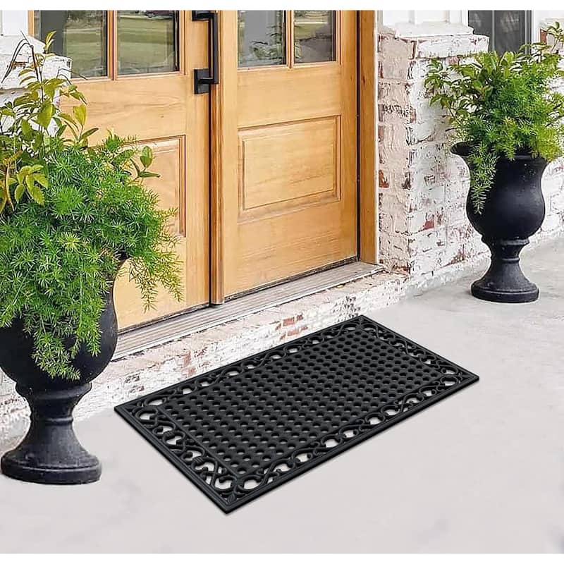 A1HC Natural Rubber Outdoor Doormat, 24"x36” outside entryway Scrapes Shoes Clean of Dirt Heavy Duty Door mat