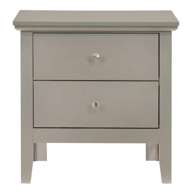 Modern 24-in Double-Drawer Nightstand with Metal Knob - Silver Champagne