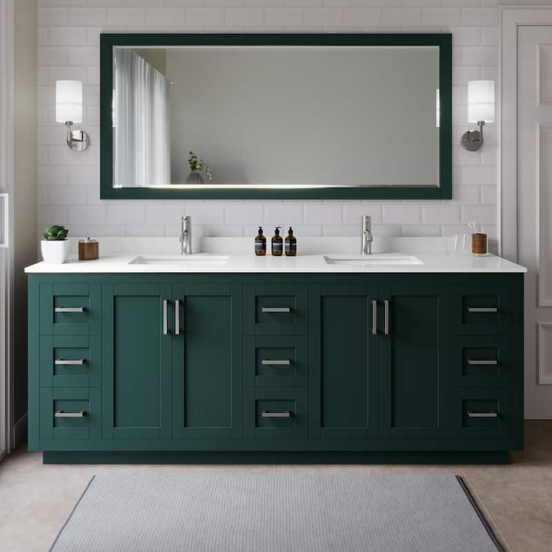 Wyndham Collection WCF292984D-QTZ-UNSMXX Miranda 84" Free Standing - Green / White Quartz Top / Brushed Nickel Hardware
