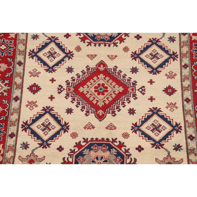 Geometric Beige Kazak Oriental Area Rug Handmade Wool Carpet - 5'0" x 6'8"