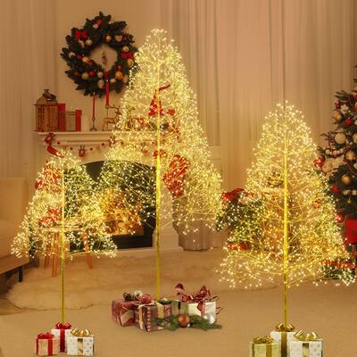3-Piece 6/5/4 ft. Metal Indoor/Outdoor Pre-Lit Artificial Christmas Tree with 2100/1500/960 LED Lights(Set with 3 Size)