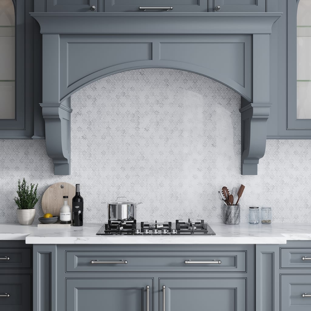Apollo tile 10 x 11 Marmor Polished Eastern White, Bardiglio Marble Tile (3.85 sq ft/case) - 5 Pack