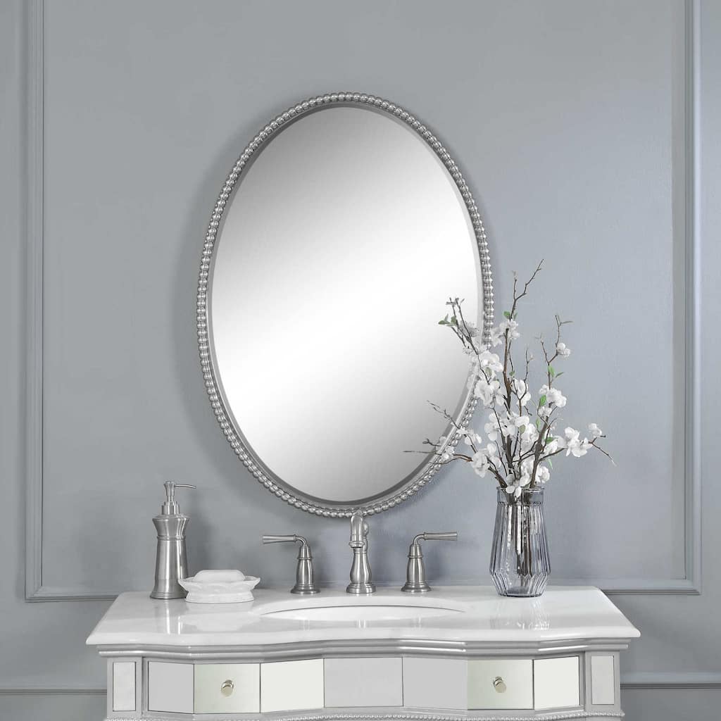 Uttermost Sherise 32" X 22" Contemporary Oval Beaded Frame Bathroom