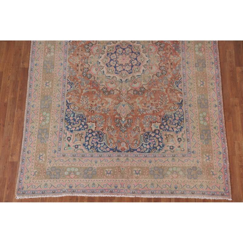Hand Knotted Oriental 100% Wool Carpet Traditional Floral Oranges & Rust Mashad Area Rug - 9' 5'' X 6' 5''