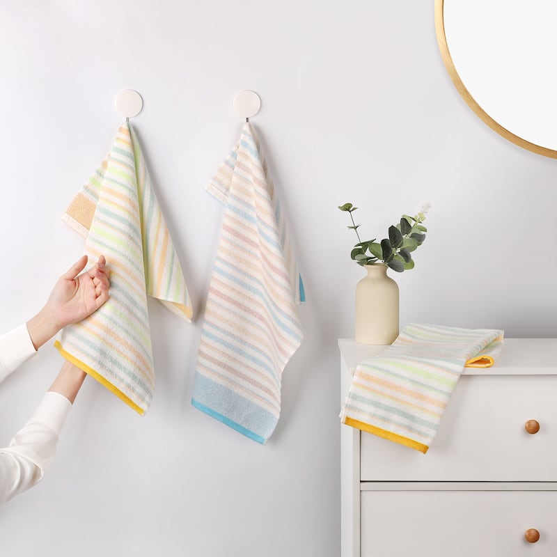 Striped Pattern Hand Towels 13" x 27" Cotton Soft Absorbent Hand Towel Home Decorative Bathroom Towels for Face Hair - Yellow - 4 Pack