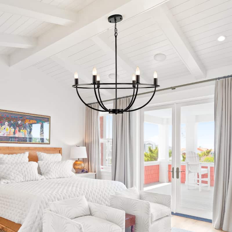 6 - Light Dimmable Wagon Wheel Chandelier - N/A