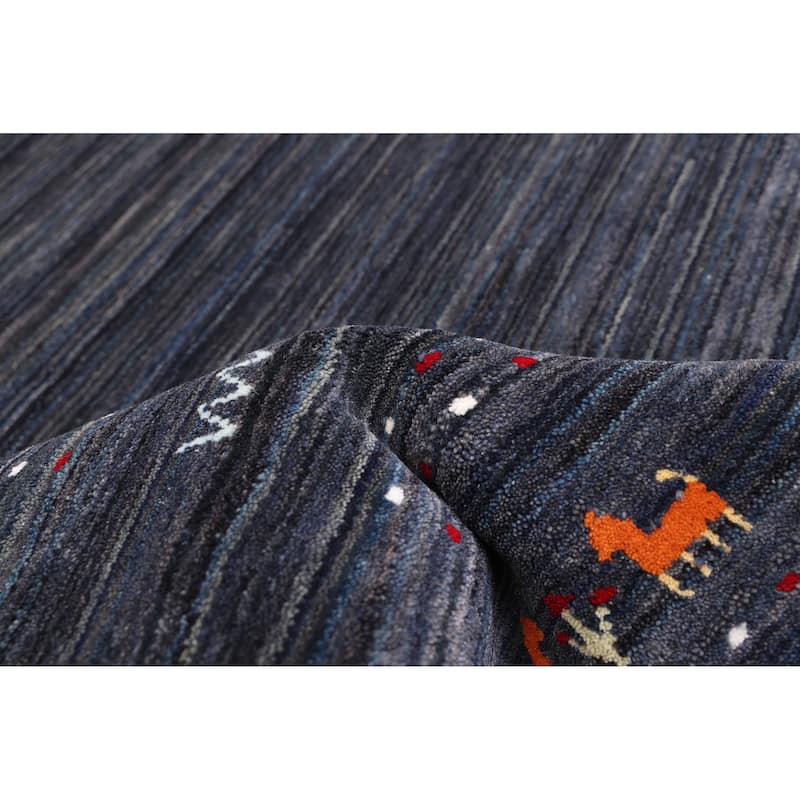 ECARPETGALLERY Hand Loomed Kashkuli Gabbeh Dark Navy Wool Rug - 4'10 x 7'9