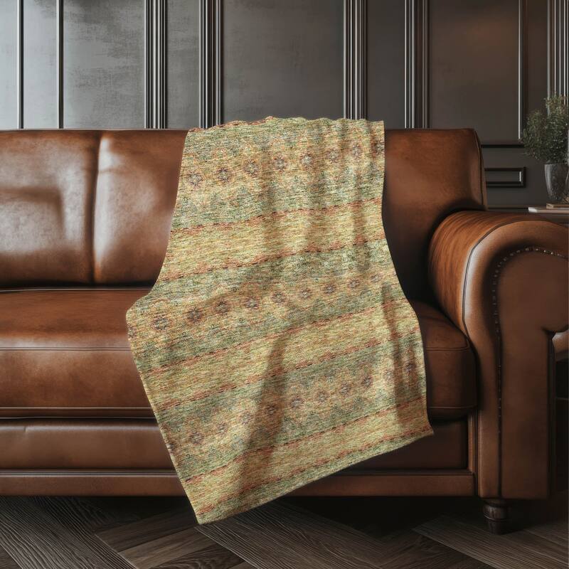 Premium Machine Washable Boho Stripes Sherpa Throw Blanket - Green - 4'2" x 5'10"