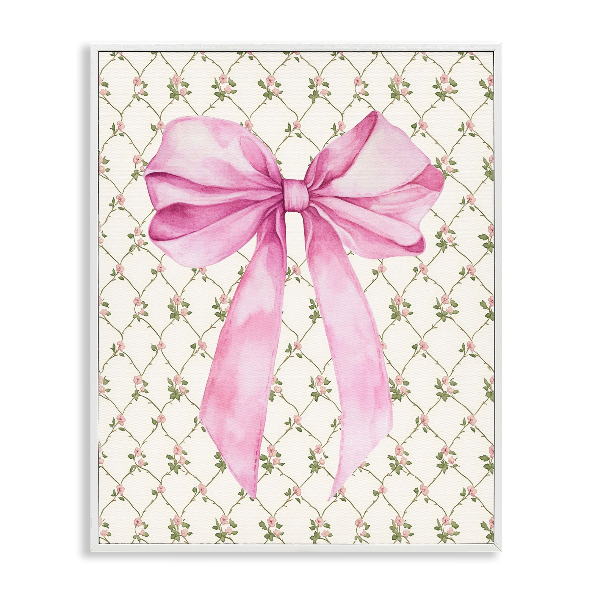 Stupell Pink Bow on Rose Quilt Pattern Framed Giclee Art Design By Petal Prints Design