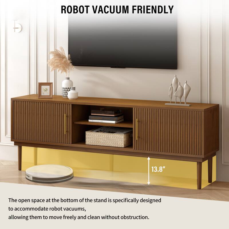74.9" TV Stand with Vertical Striped Sliding Doors for Stylish Storage