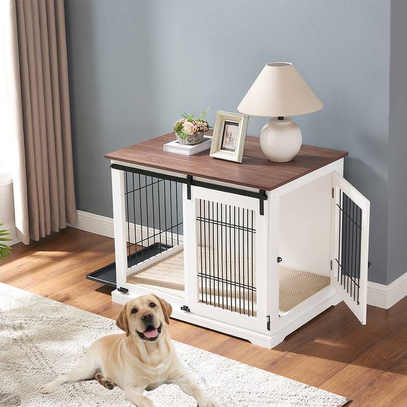 beeNbkks Dog Crate Furniture with Sliding Barn Door