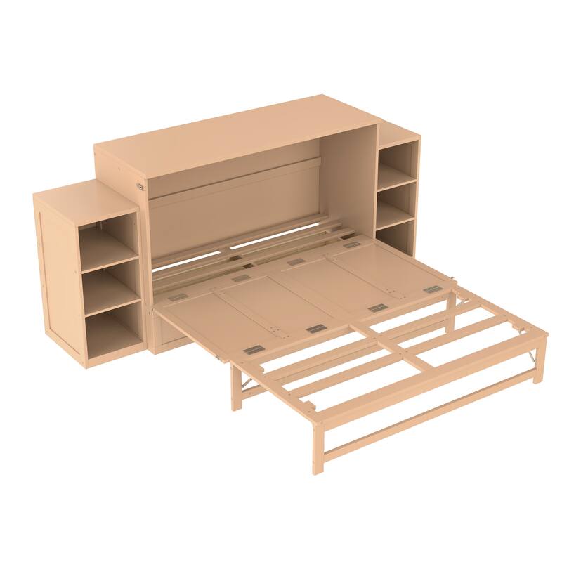 Queen Murphy Bed with Storage Drawers & Shelves for Guest Room