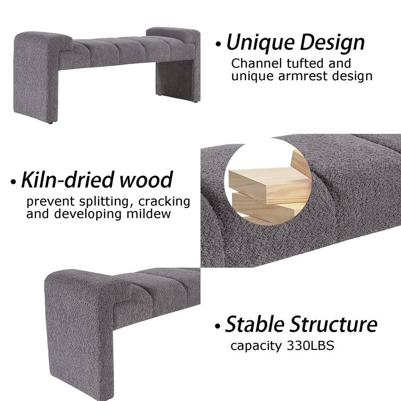 54" Boucle Bedroom Bench with Channel Tufted