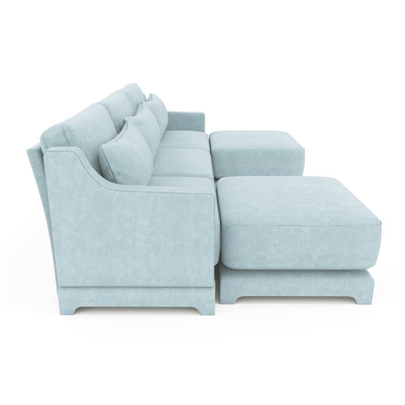 105.9" Chenille 3-Seater Sofa with 2 Ottomans, Lumbar Pillow & Wooden Base