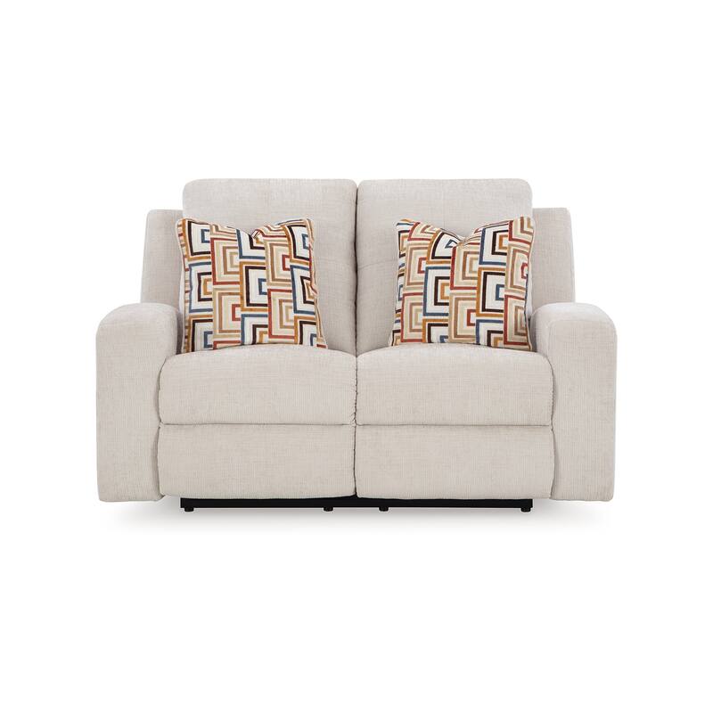 Genna Manual Recliner Loveseat, Light Beige Polyester 2 Pillow 64 Inch