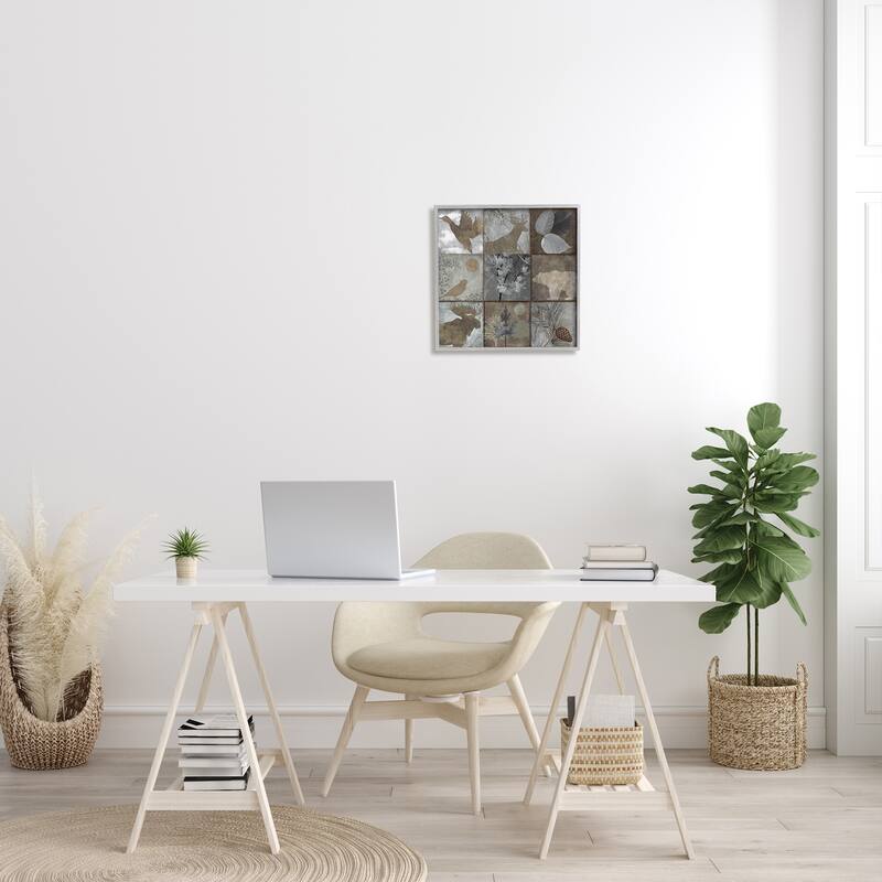 Stupell Rustic Woodland Animal Square Collage Brown Grey Forest Framed Wall Art - Silver