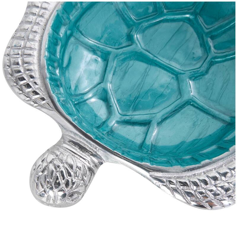 Aluminum Metal Enameled Turtle Decorative Bowl with Silver Metal Exterior (Set of 2)
