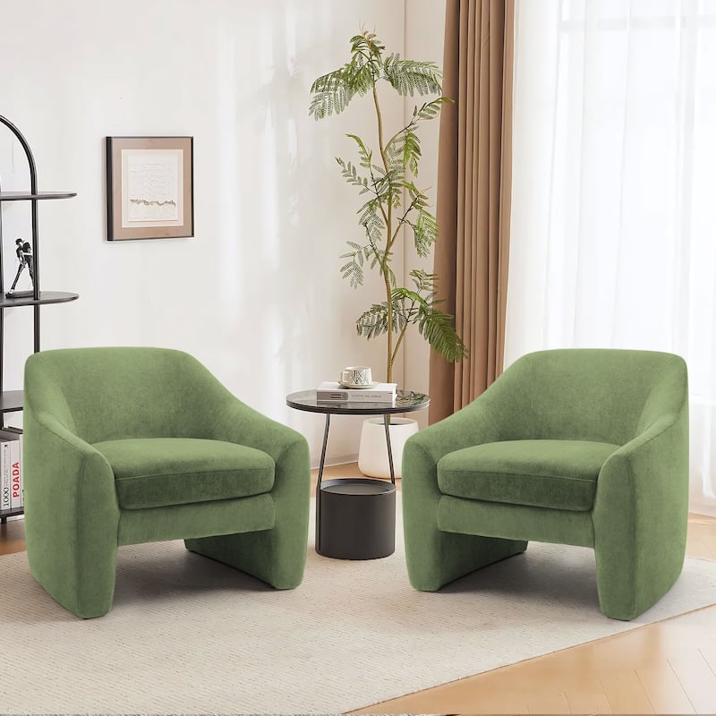 2 Set Oversized Armchair Modern Upholstered Accent Chair - Green/Chenille