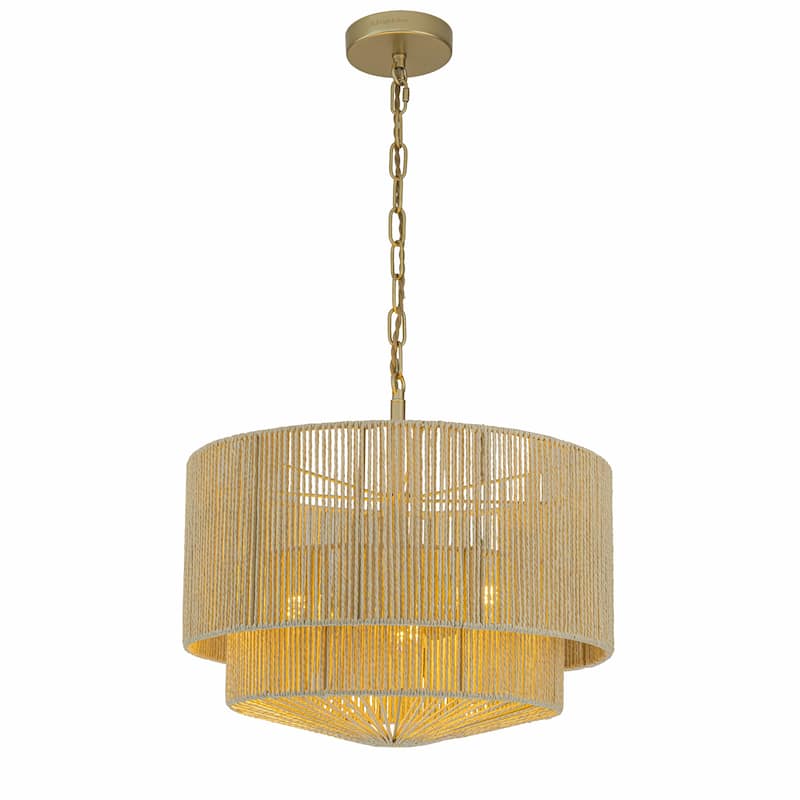 Armida 3-Light Rattan Rope Tiered Drum Pendant, Coastal Boho - Handwoven