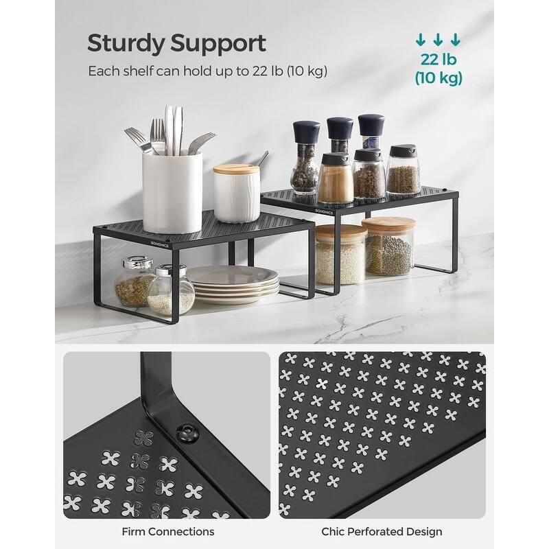 Set of 2 Stackable and Expandable Metal Kitchen Counter Shelves for Small Appliances or Spices