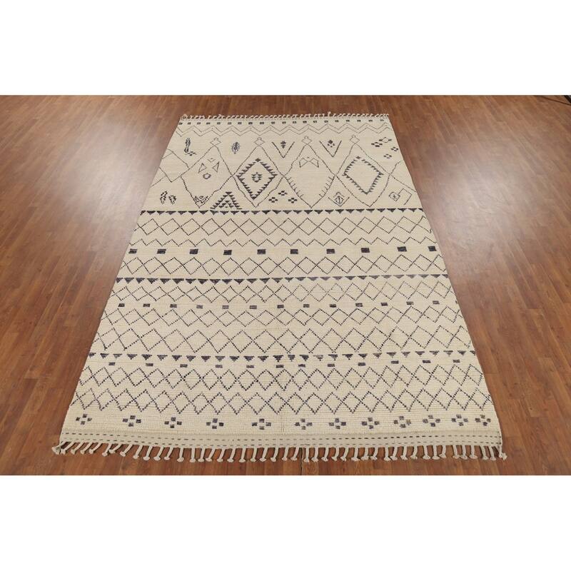 Trellis Moroccan Area Rug Hand-Knotted Oriental Wool Carpet - 7'1"x 10'10"