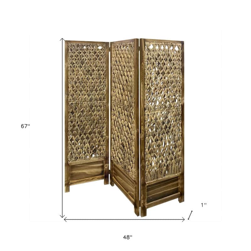 HomeRoots Casual Wood And Seagrass Three Panel Room Divider Screen - 48' X '67' X '1