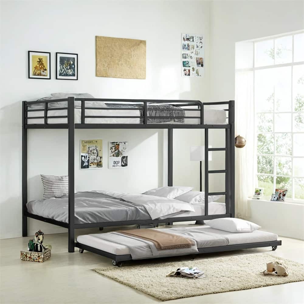 Full Over Full Metal Bunk Bed with Twin Size Trundle