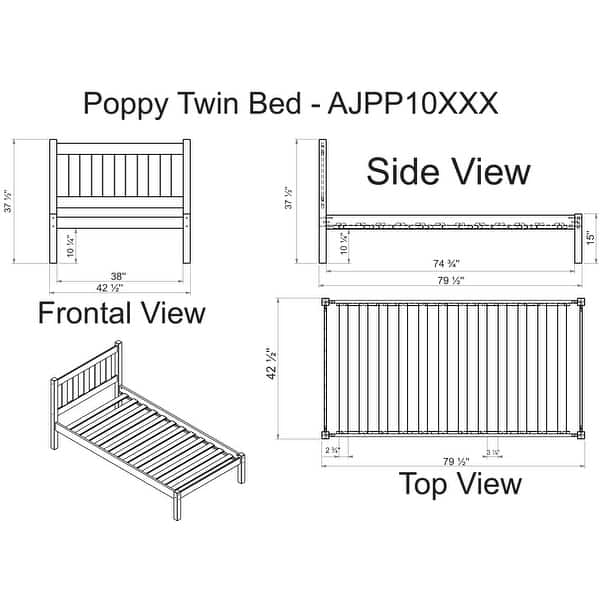 dimension image slide 2 of 4, Poppy Solid Wood Twin or Full Size Bed