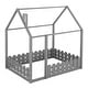 preview thumbnail 49 of 60, Kids Wood Bed, House Bed Frame with Fence-Shaped Guardrails for Teens Girls Boys, Slats are not Included