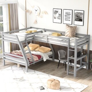 Modern L-Shaped Wooden Twin Size Loft Bed and Twin over Full Bunk Bed with Built-in Desk,Easy Assembly